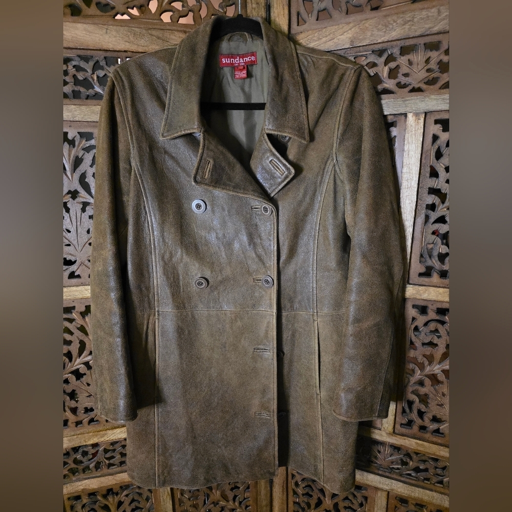 Sundance Women's Brown Weathered Leather Trench Coat